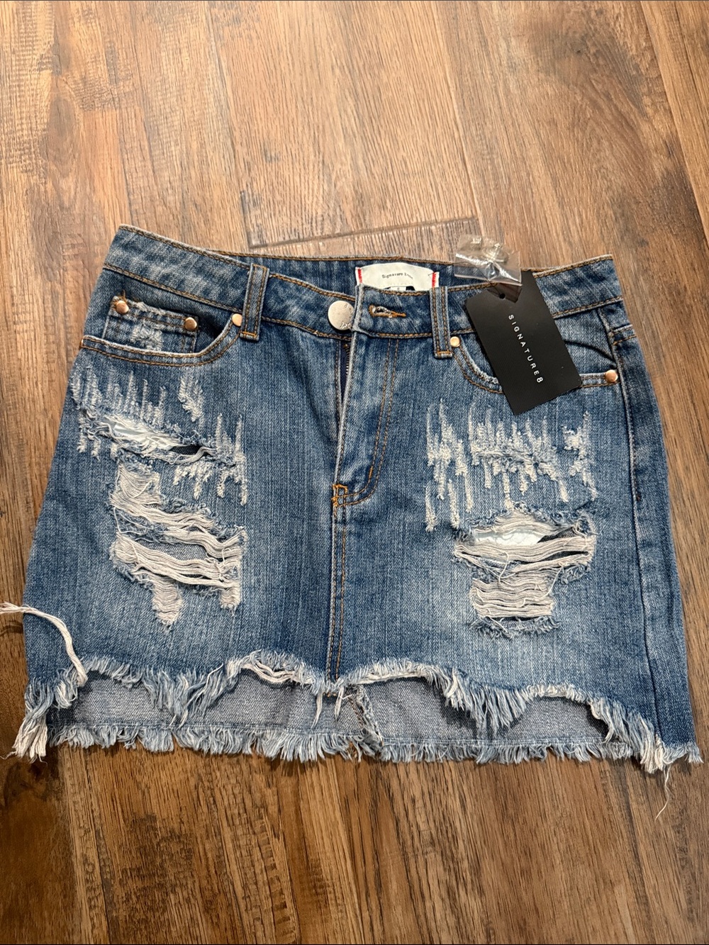 Signature Distressed Denim Mini Skirt - Blue
